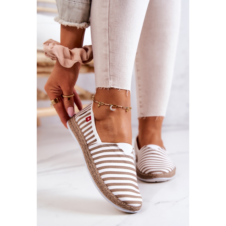 Dámské espadrilky Big Star Slip-on Stripes FF276029 Béžová béžový bílý 2