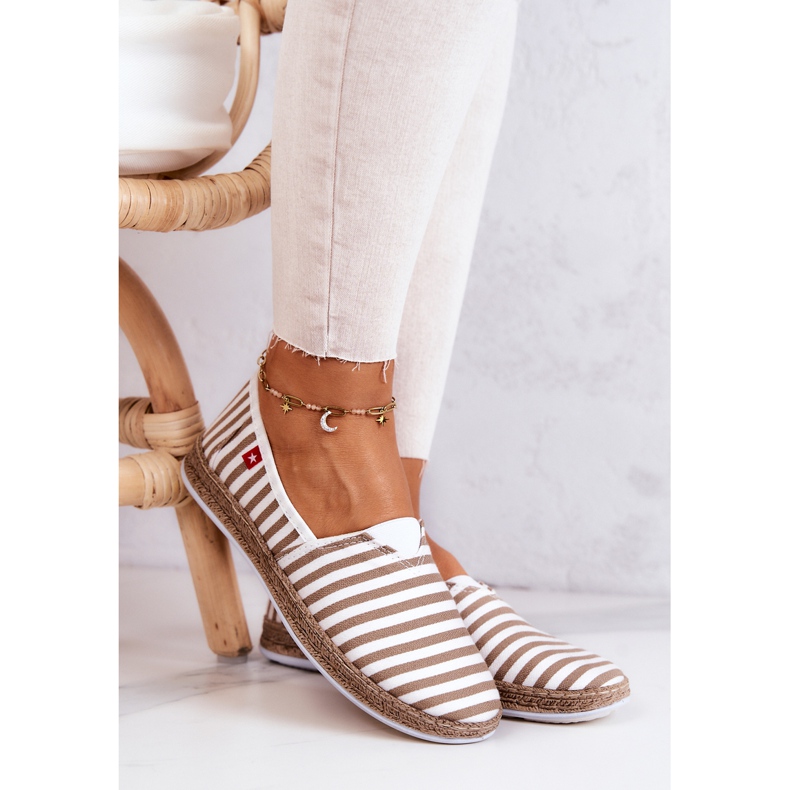 Dámské espadrilky Big Star Slip-on Stripes FF276029 Béžová béžový bílý 1