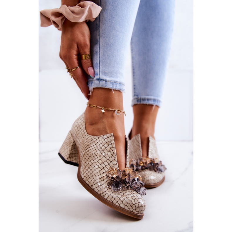 PA2 Elegantní kožené vysoké podpatky s béžovým zdobením Delaver 1