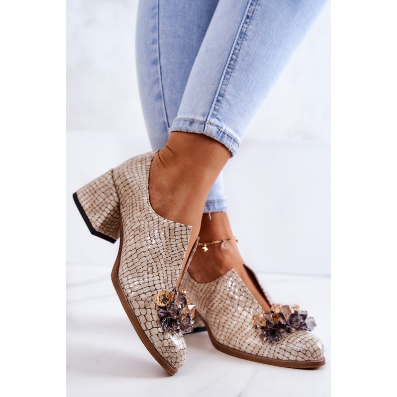 PA2 Elegantní kožené vysoké podpatky s béžovým zdobením Delaver 2