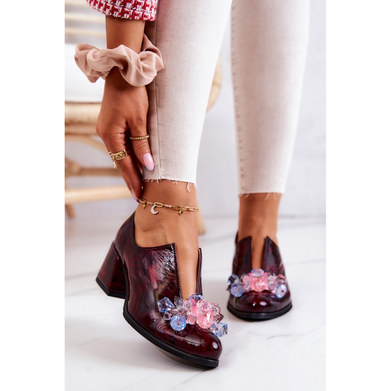 PA2 Elegantní kožené vysoké podpatky s vínovou dekorací Delaver červené 2