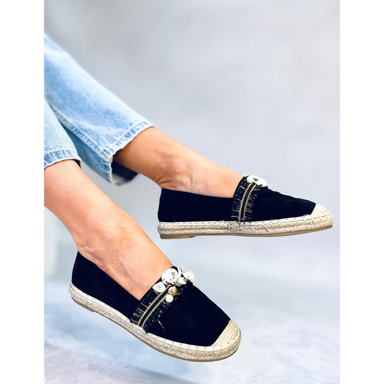 Lola Black Espadrilky s mušlemi černý 2