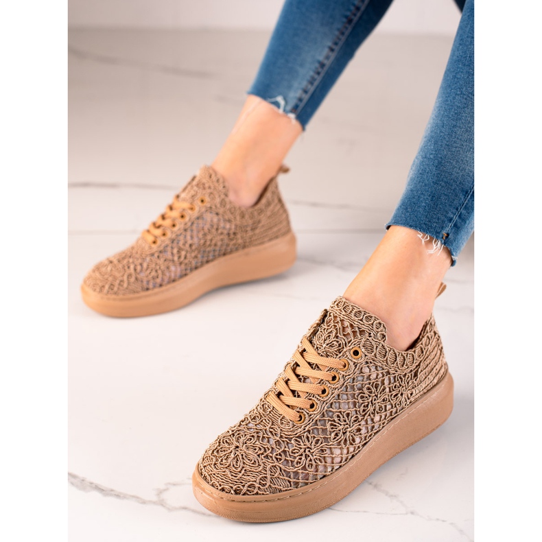 ARTIKER Prolamované tenisky na platformě béžový 1