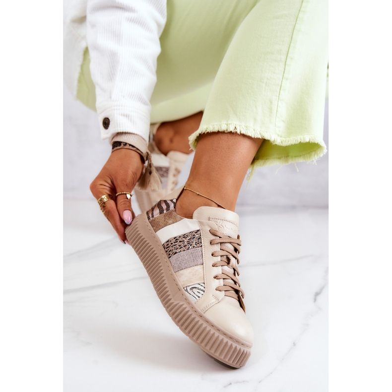 Kožená sportovní obuv na platformě Maciejka 05482-04 Béžová béžový 1