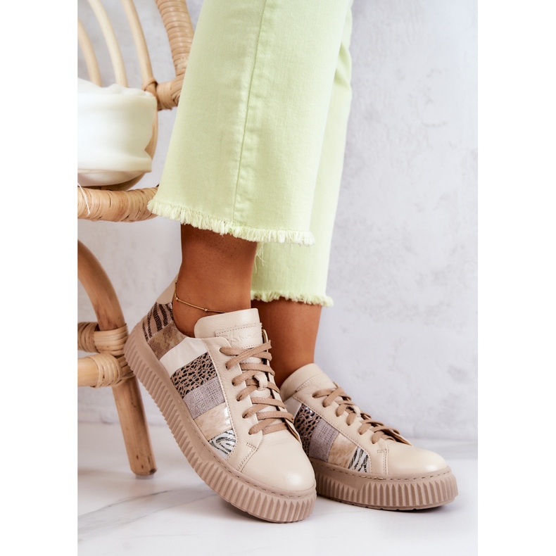 Kožená sportovní obuv na platformě Maciejka 05482-04 Béžová béžový 2