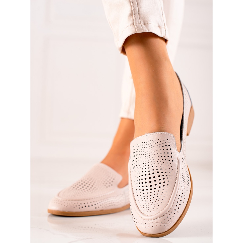 Goodin Kožené mokasíny s prolamovaným vzorem béžový 2