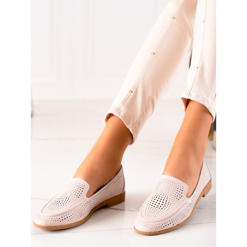 Goodin Kožené mokasíny s prolamovaným vzorem béžový 1