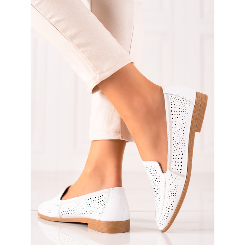 Goodin Kožené mokasíny s prolamovaným vzorem bílý 1