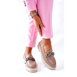 Dámské mokasíny Brogues Leather Dark Beige Laura Messi 2383 béžový 2