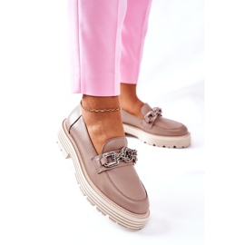 Dámské mokasíny Brogues Leather Dark Beige Laura Messi 2383 béžový 3