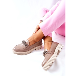 Dámské mokasíny Brogues Leather Dark Beige Laura Messi 2383 béžový 5