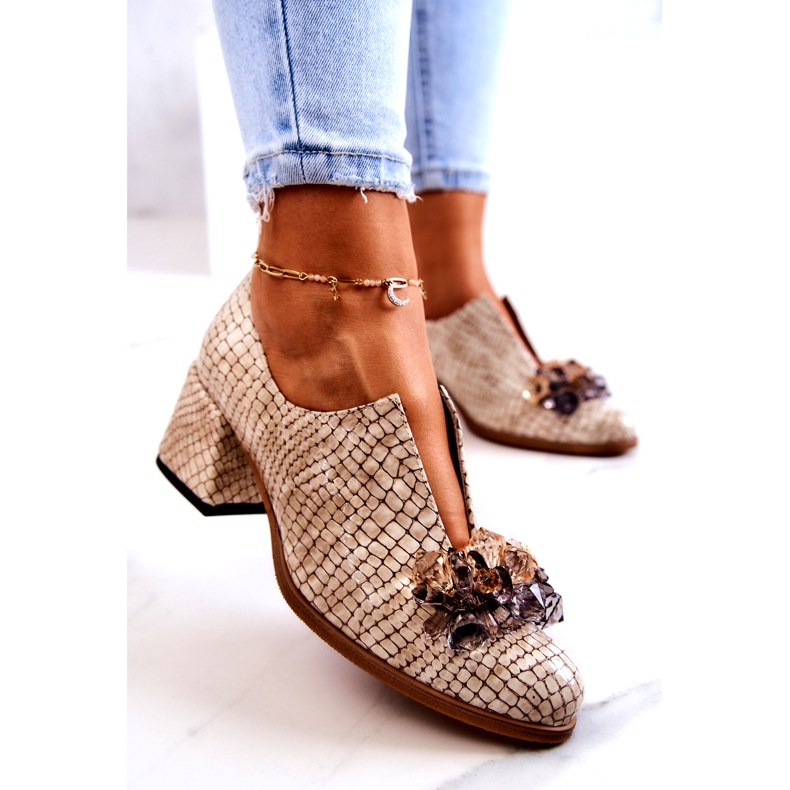 PA2 Elegantní kožené vysoké podpatky s béžovým zdobením Delaver 3