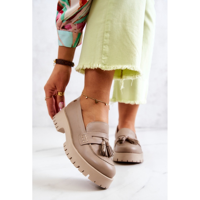 Dámské kožené boty Fringes Maciejka 05497-04 Béžová béžový 2