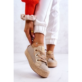 Dámské pletené tenisky Big Star JJ274392 béžová a zlatá béžový 1