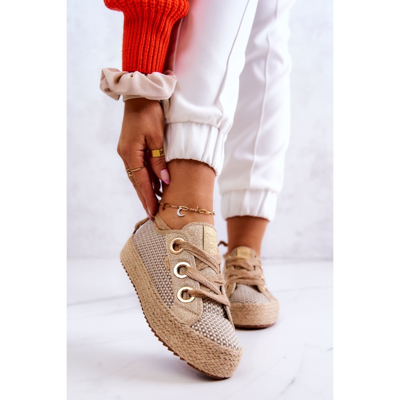 Dámské pletené tenisky Big Star JJ274392 béžová a zlatá béžový 1