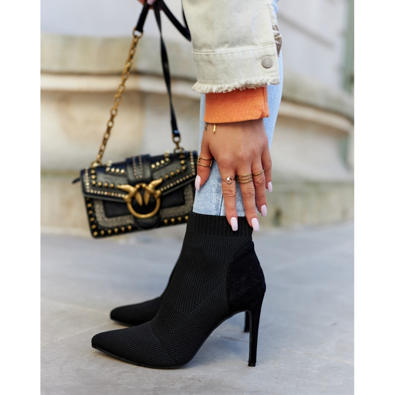 S.Barski Dámské Kozačky S Ponožkou Na Vysokém Podpatku Černé Včera Večer černá 2