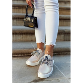 S.Barski Dámské kožené tenisky s metalickou růžovou Carrey béžový růžový 2