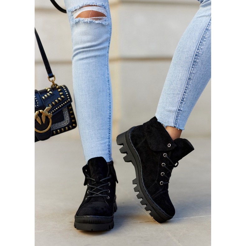 S.Barski Semišové boty vázané Black Dalles černá 2