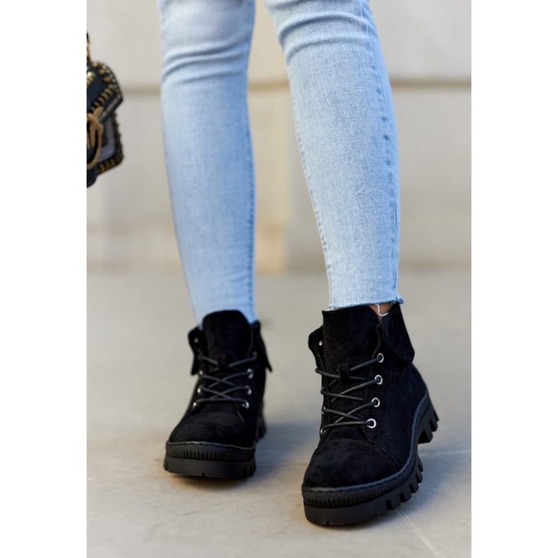 S.Barski Semišové boty vázané Black Dalles černá 1