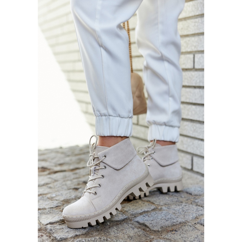 S.Barski Semišové boty se zavazováním Světle šedá Dalles 1