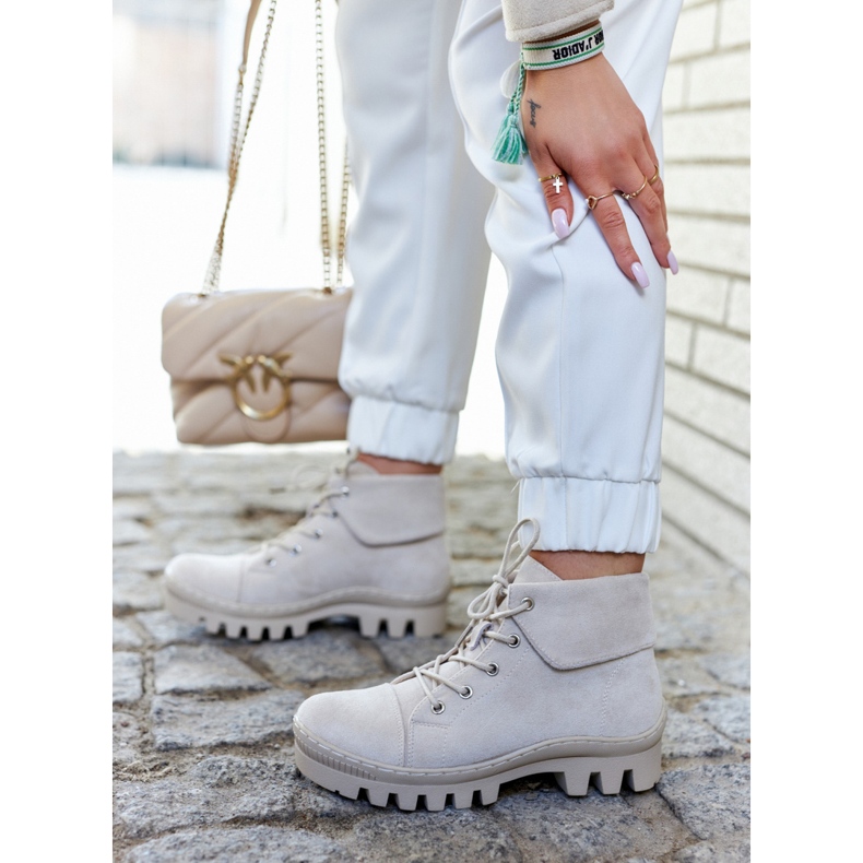 S.Barski Semišové boty se zavazováním Světle šedá Dalles 2