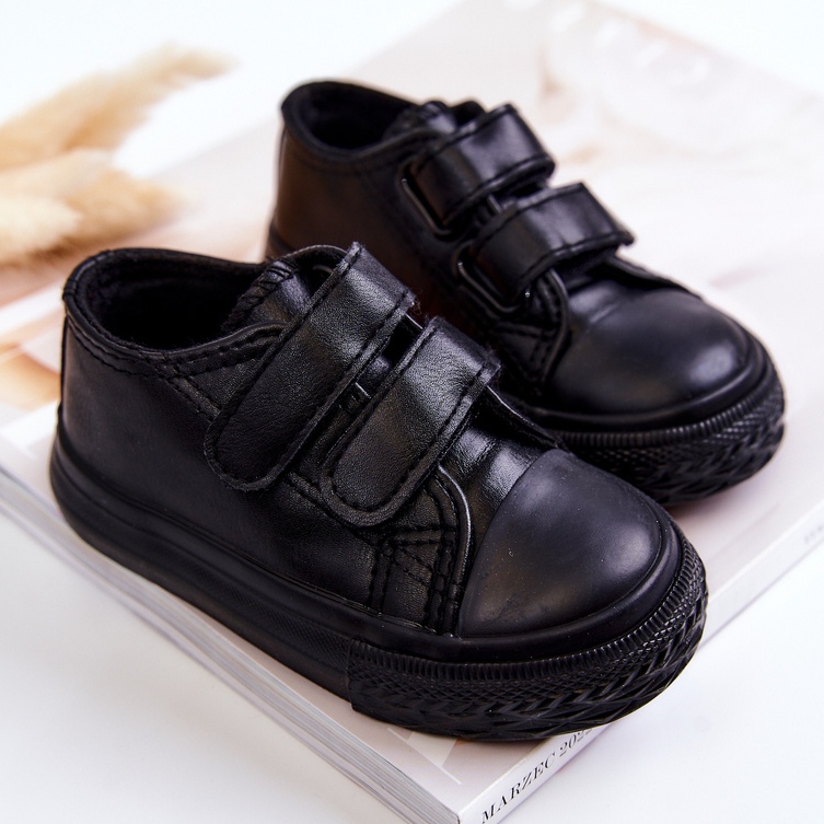 Dětské kožené tenisky Tenisky na suchý zip Black Foster černý 2
