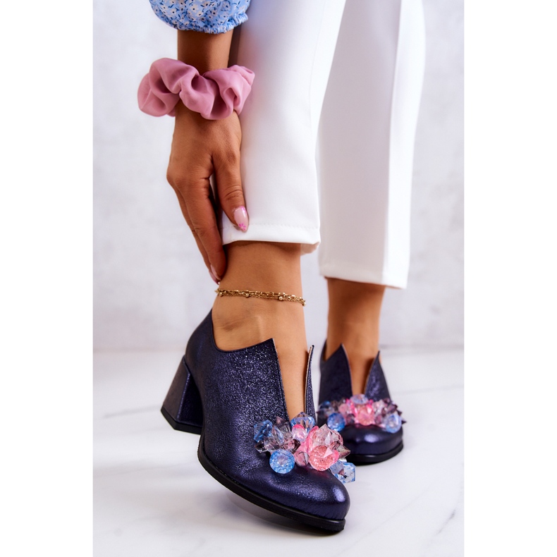 PA2 Kožené metalické boty s tmavě modrým ornamentem Delaver námořnická modrá 1