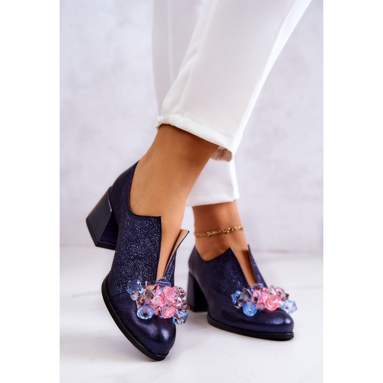 PA2 Kožené metalické boty s tmavě modrým ornamentem Delaver námořnická modrá 2