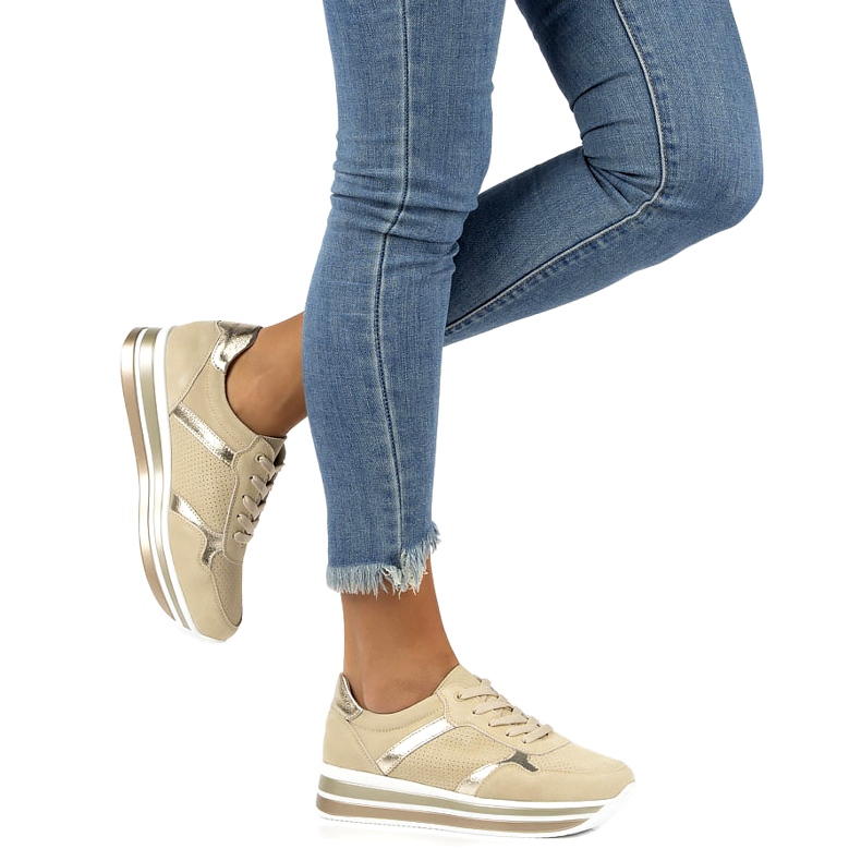 Kožené semišové tenisky Filippo DP2004 / 21 BE béžový zlatý 4