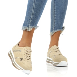 Kožené semišové tenisky Filippo DP2004 / 21 BE béžový zlatý 3