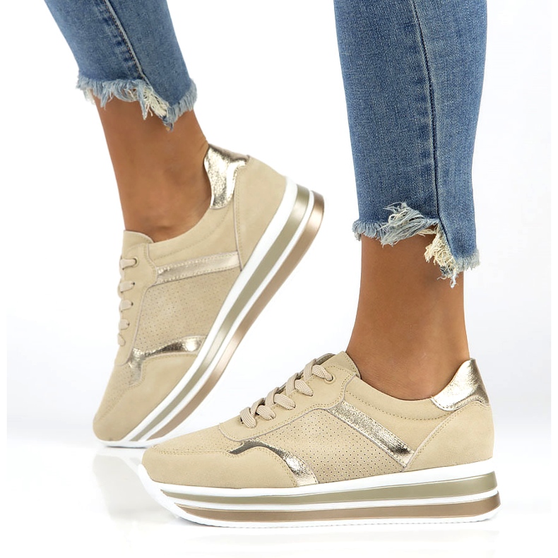Kožené semišové tenisky Filippo DP2004 / 21 BE béžový zlatý 1