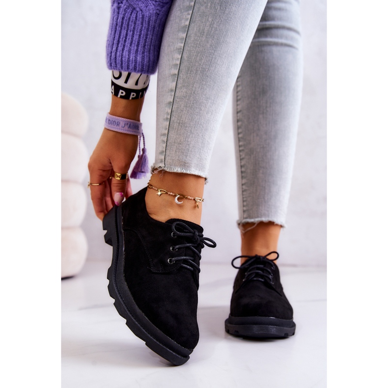 S.Barski Dámské semišové klasické boty Oxfords Black Colton černý 1
