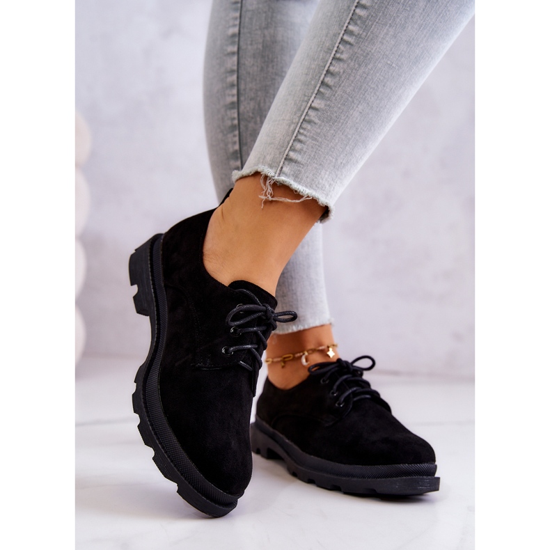 S.Barski Dámské semišové klasické boty Oxfords Black Colton černý 2