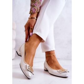 PA2 Kožené Baleríny S Bílou A Zlatou Joliet Dekorací bílý zlatý 2