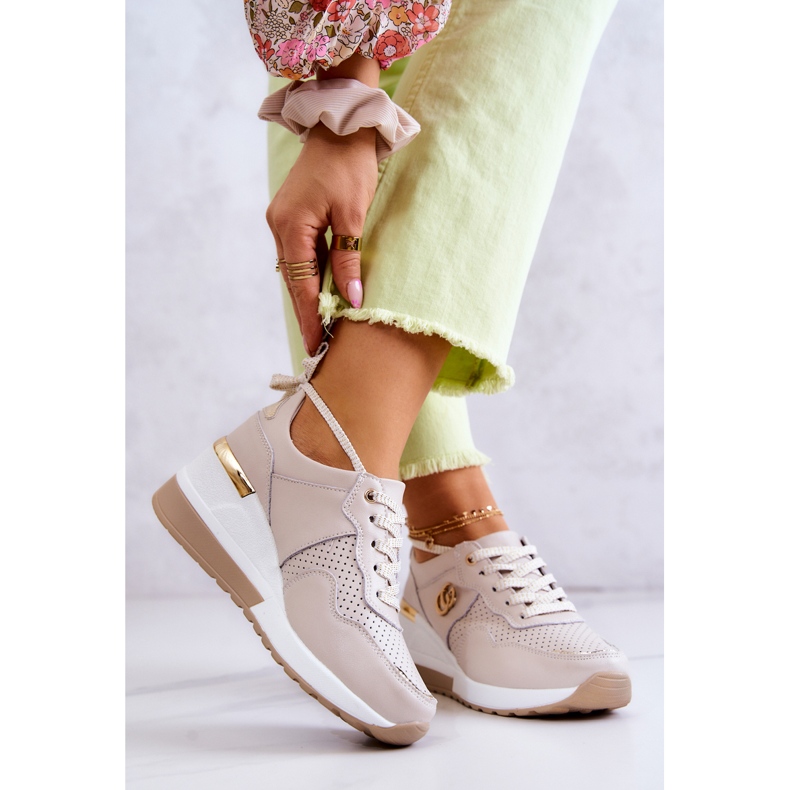 S.Barski Dámské kožené sportovní boty tenisky béžové Loissa béžový 2