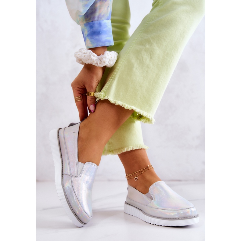 Dámské kožené tenisky Slip-On S.Barski Holographic Silver stříbro 2