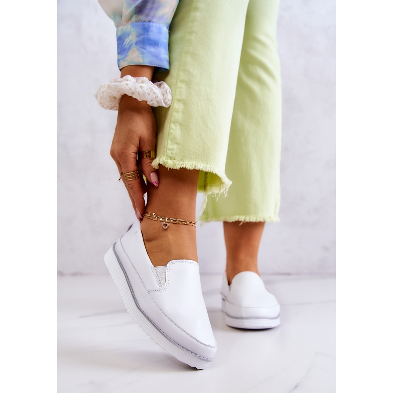 Dámské Kožené Sneakers Slip-On S.Barski White bílý 1