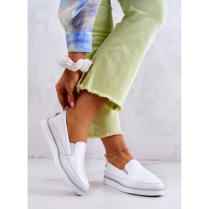 Dámské Kožené Sneakers Slip-On S.Barski White bílý 2