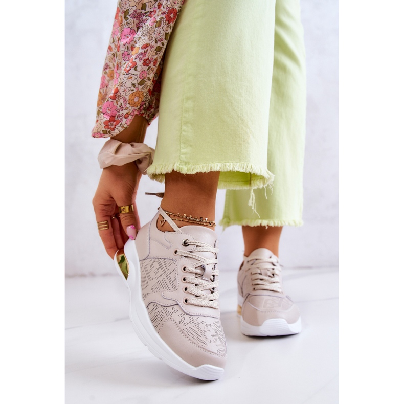 S.Barski Kožené dámské tenisky na klínu Béžová Phiness béžový 1