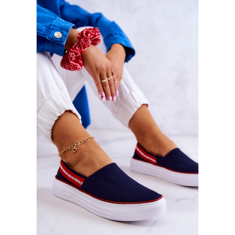 Dámské tenisky Slip On Big Star JJ276009 Navy Blue-Red červený 1