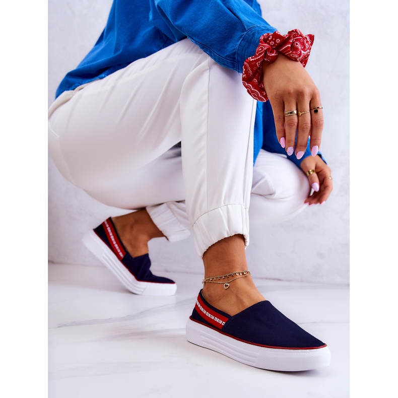 Dámské tenisky Slip On Big Star JJ276009 Navy Blue-Red červený 2