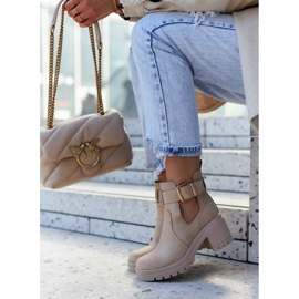 FE1 Kožené botičky Cut Out Belt Tmavě béžová Rosanne béžový 1