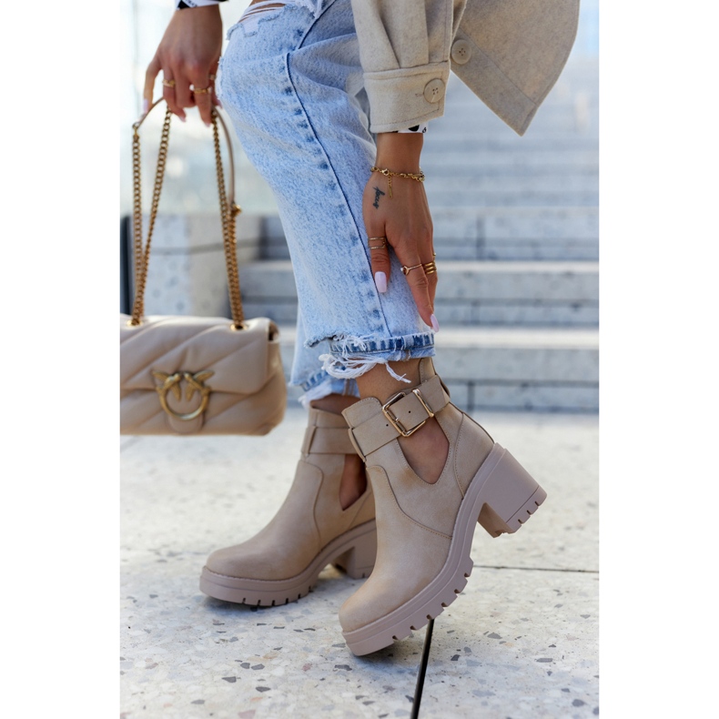 FE1 Kožené botičky Cut Out Belt Tmavě béžová Rosanne béžový 2