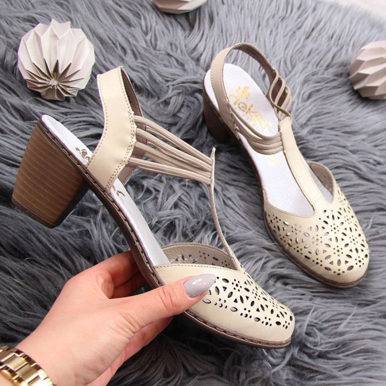 Kožené sandály Rieker W RKR316 béžové béžový 1