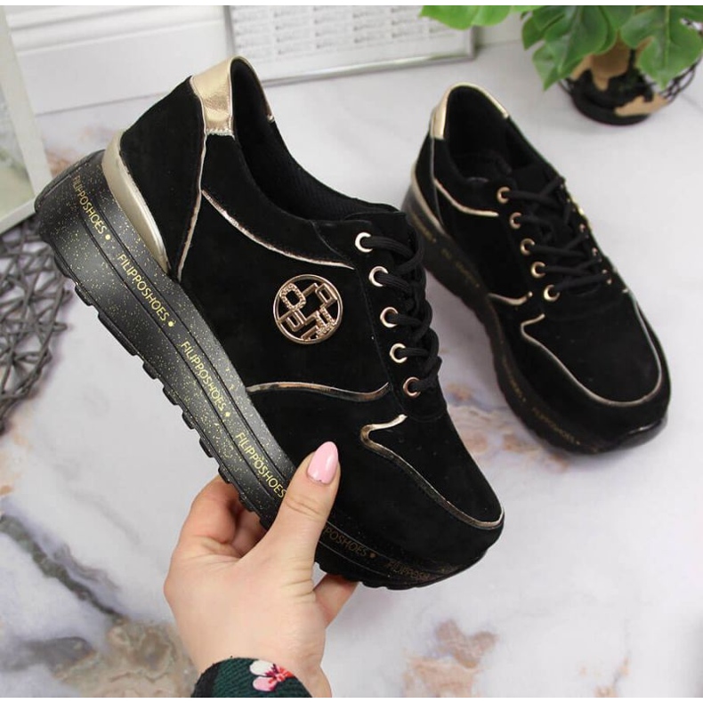 Kožené tenisky na platformě Filippo W PAW330 černé černá 1