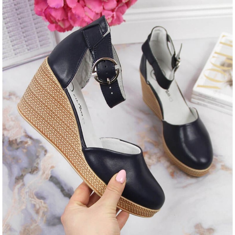 Sandály na klínku Filippo W PAW340B tmavě modrá námořnická modrá 1