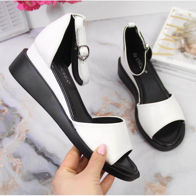 Sandály na klínku Vinceza W JAN102B bílé bílý 1