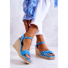 FJ1 Louisianské modré semišové sandály na klínu modrý 2