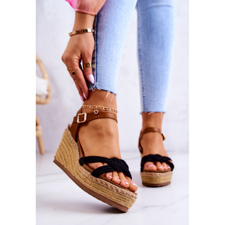 FB2 Módní sandály na klínu Black Roseville černá 2