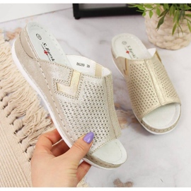 Kožené pantofle na klínku S. Barski W OLI163B zlaté zlatý 1